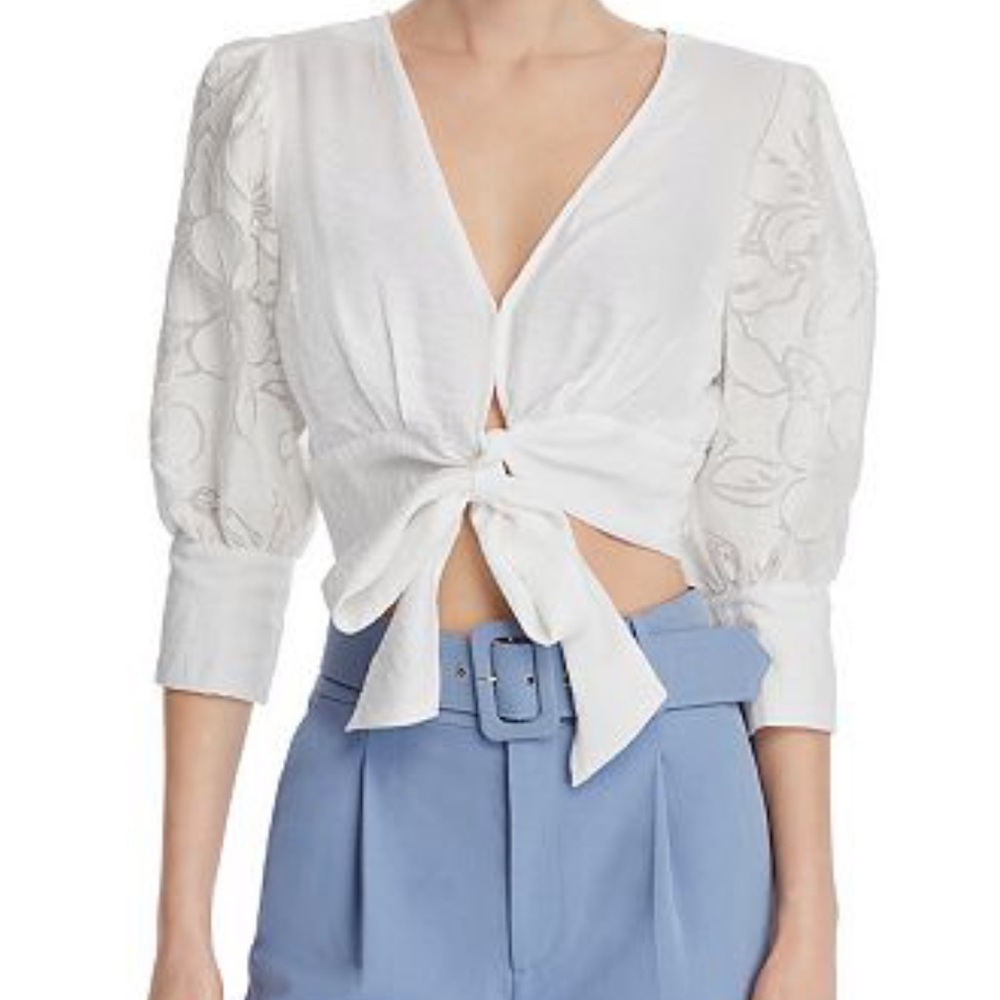 Chriselle Lim Tie Front White Lace Blouse